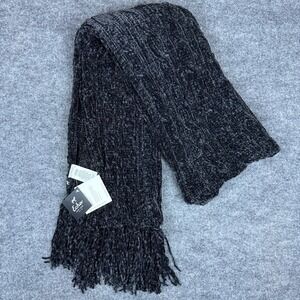Echo New York Cable Knit Fringe Scarf Soft Cozy‎ Plush Charcoal Black